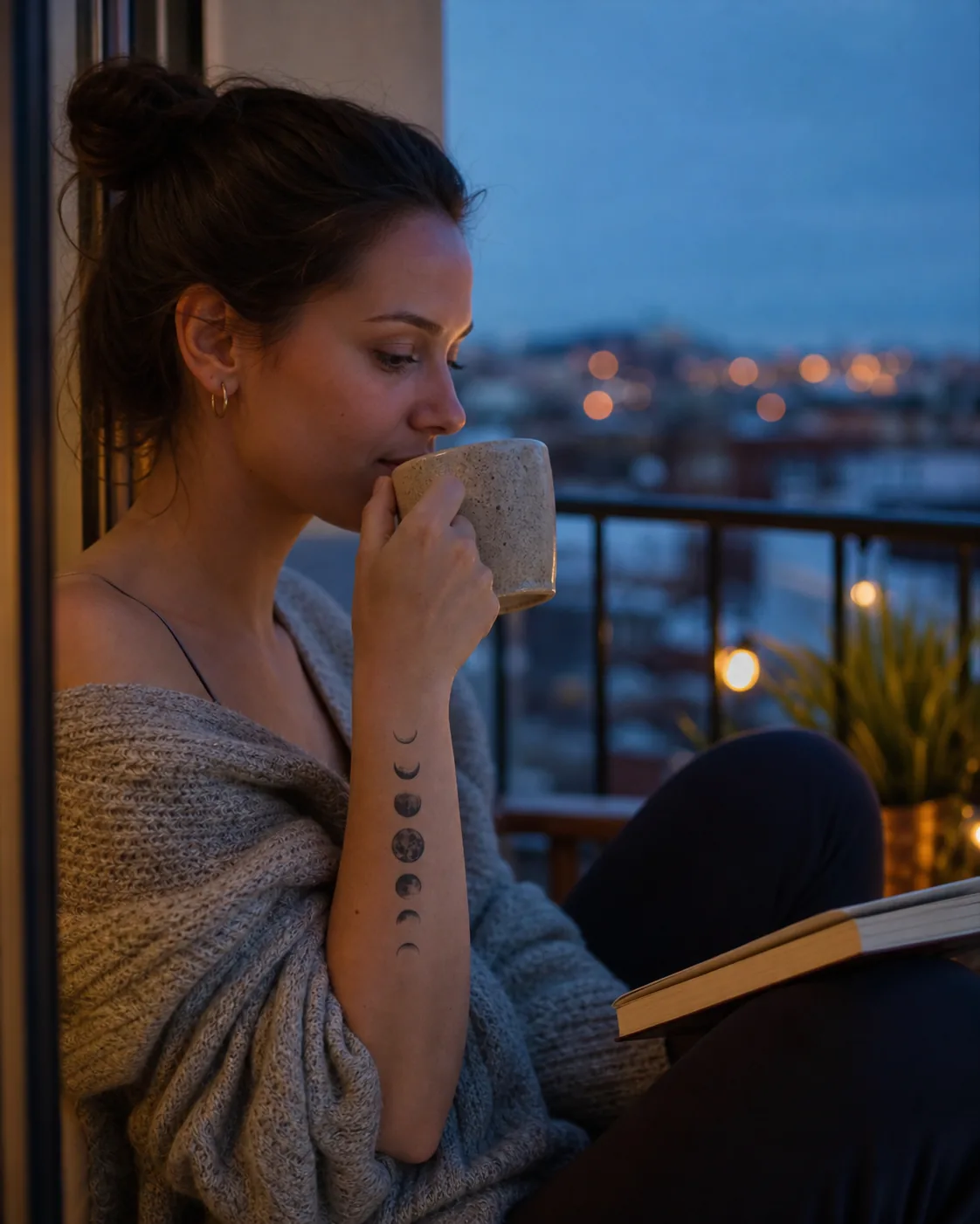 Tattoos mit Bedeutung: 10 Motive und ihre Symbolik 9 Abgeheiltes Mondphasen-Tattoo am Unterarm in einer ruhigen Abendszene
