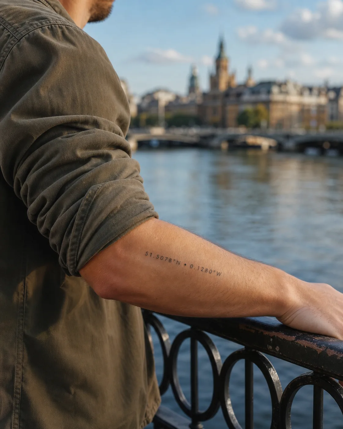 Tattoos mit Bedeutung: 10 Motive und ihre Symbolik 12 Abgeheiltes Koordinaten-Tattoo am Unterarm an einem städtischen Flussufer