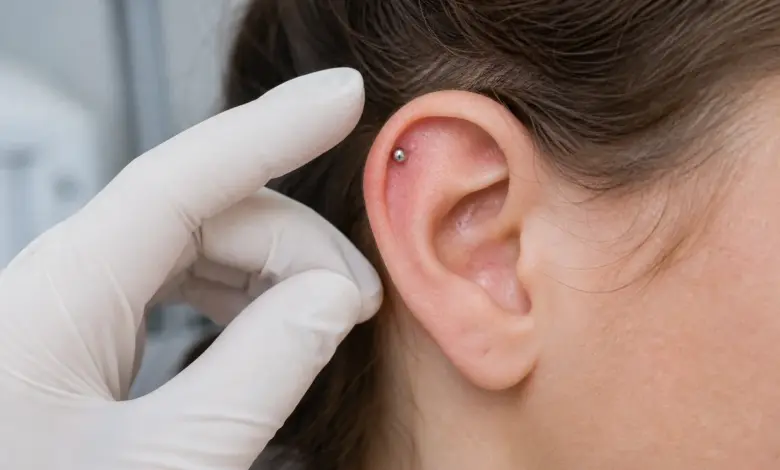 Kleine Reizung an einem Helix-Piercing