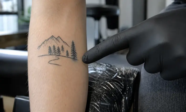 Tattoo-Blowout: Ursachen, Erkennung und Behandlung 7 Tattoo-Künstler untersucht die Linien eines verheilten Tattoos am Unterarm