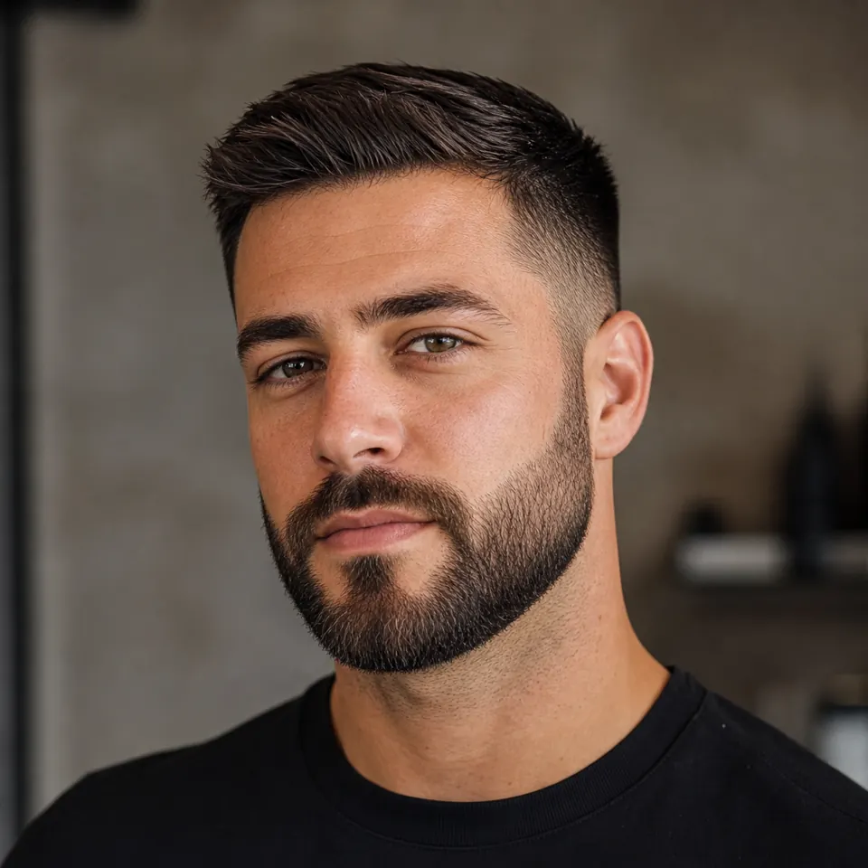 Kurze Bartstyles für Männer: 25 Ideen nach Gesichtsform 7 Short Boxed Beard mit kompakter Form sowie klarer Wangen- und Halskontur