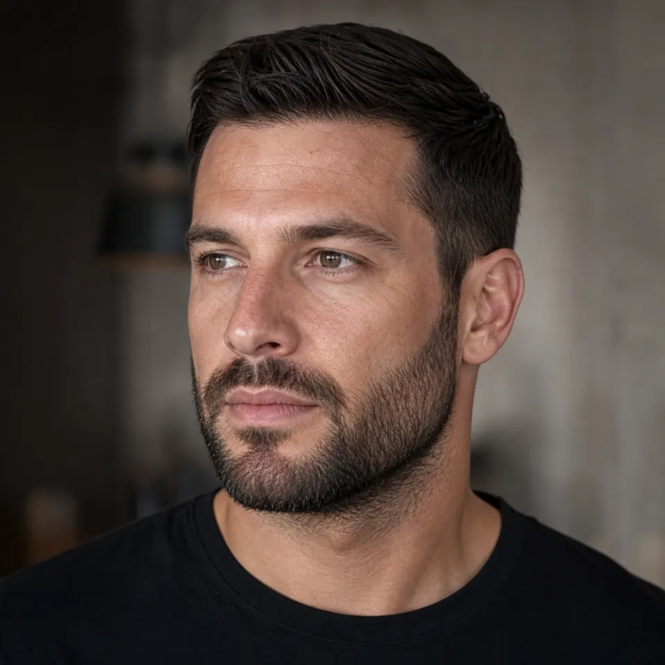 Kurze Bartstyles für Männer: 25 Ideen nach Gesichtsform 8 Gepflegter Corporate Beard als kurzer Vollbart für einen seriösen Look
