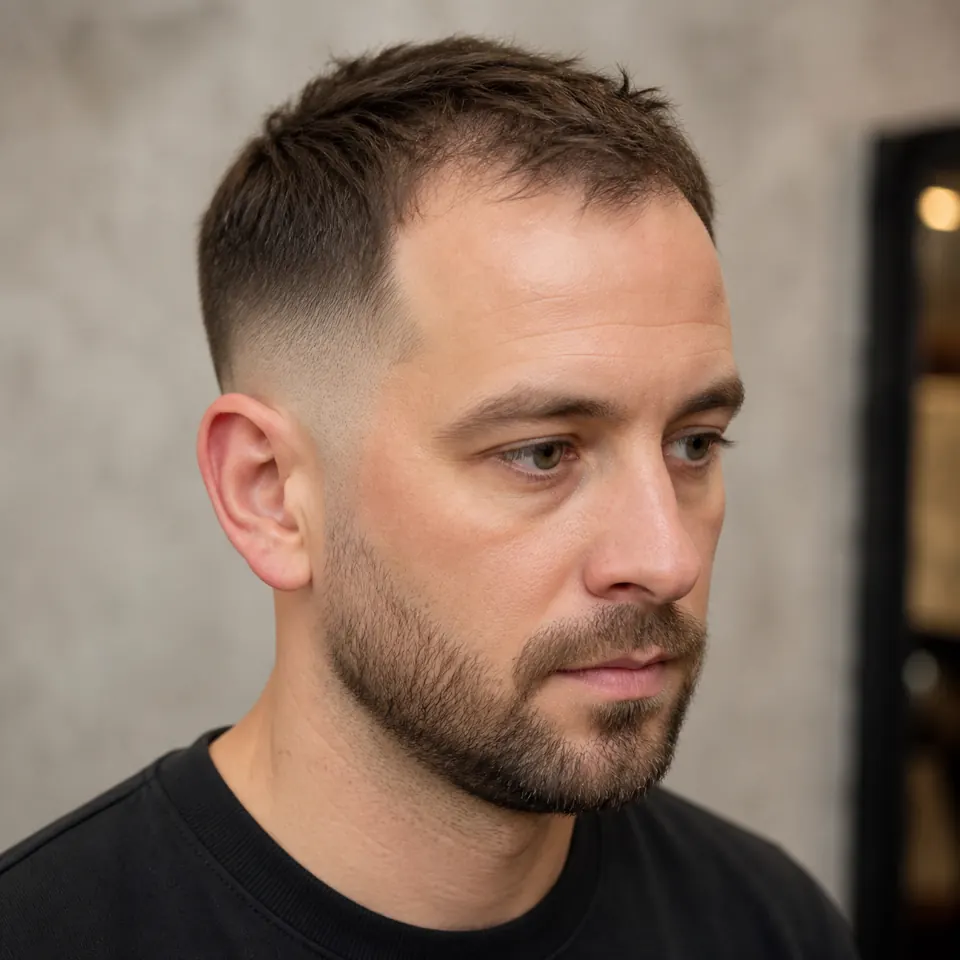 31 Männerfrisuren für dünnes Haar und Geheimratsecken 3 Mann mit Textured Crop und Mid Fade bei dünnem Haar und sichtbaren Geheimratsecken