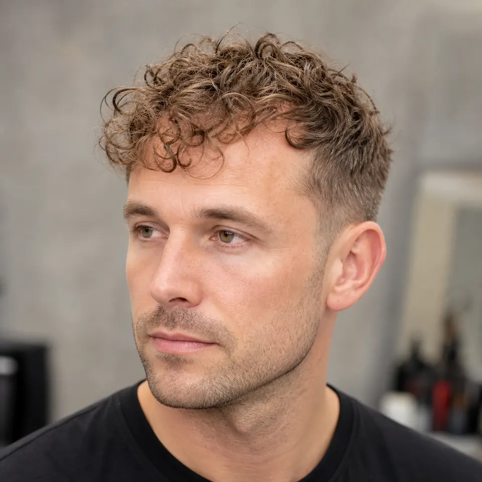 31 Männerfrisuren für dünnes Haar und Geheimratsecken 18 Mann mit lockerer Curly Fringe bei dünnem lockigem Haar und Geheimratsecken
