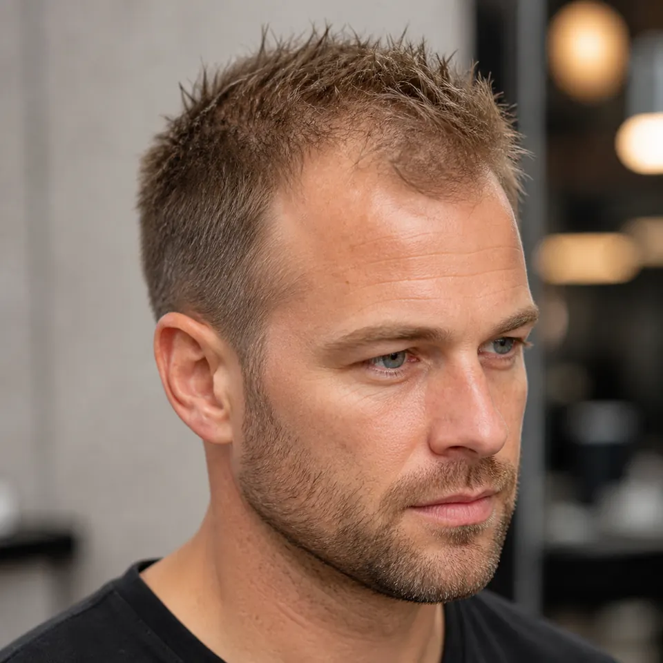 31 Männerfrisuren für dünnes Haar und Geheimratsecken 25 Mann mit kurzer matter Spiky Texture bei dünnem Haar und Geheimratsecken