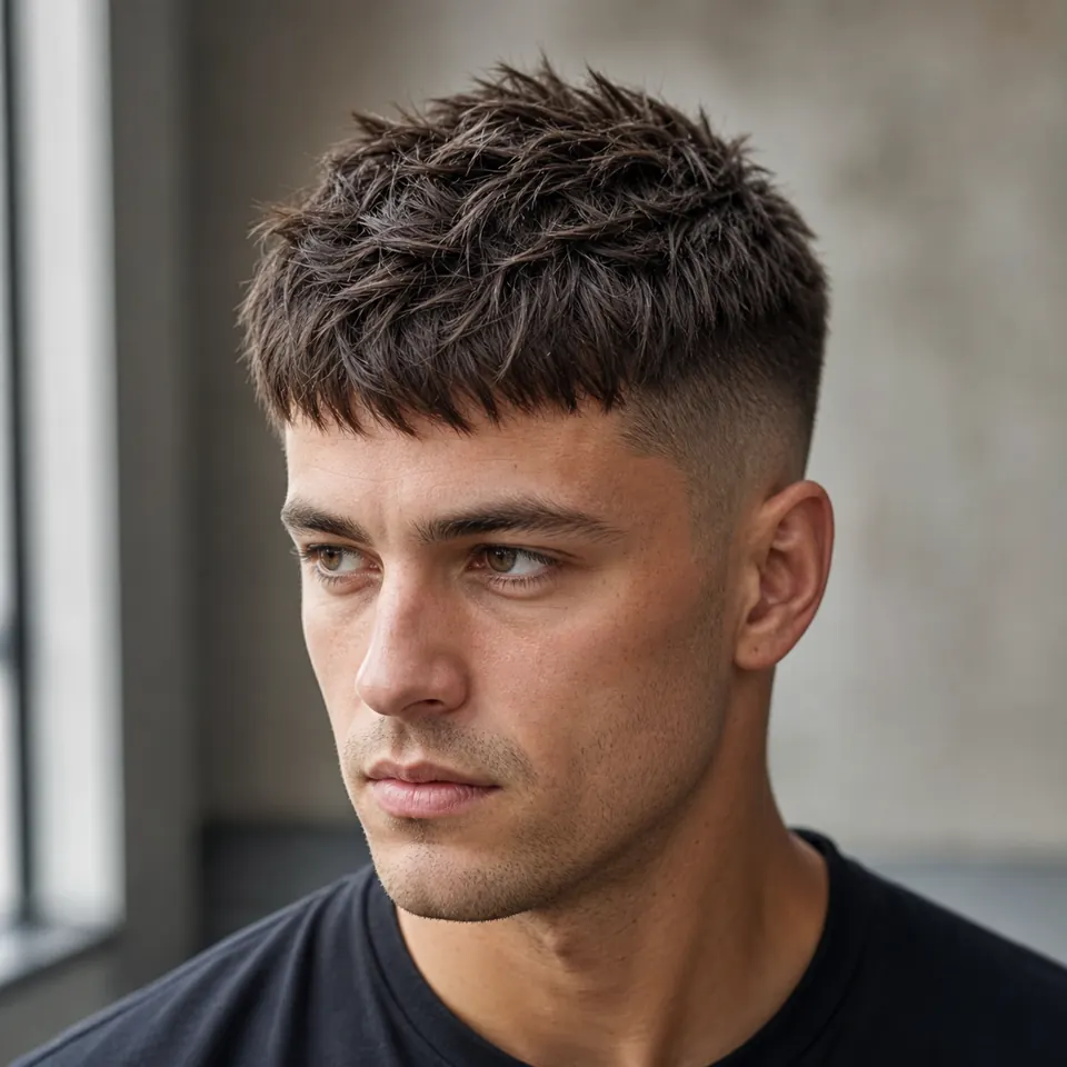 24 French-Crop-Frisuren für Männer: modern und pflegeleicht 3 Textured French Crop mit unregelmäßigen matten Spitzen und kurzem strukturiertem Pony