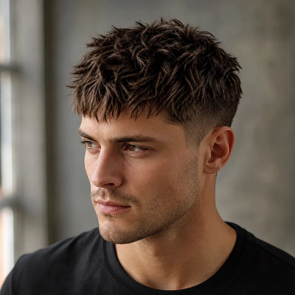 24 French-Crop-Frisuren für Männer: modern und pflegeleicht 14 Messy French Crop mit bewusst zerzauster matter Textur und gebrochenem Pony