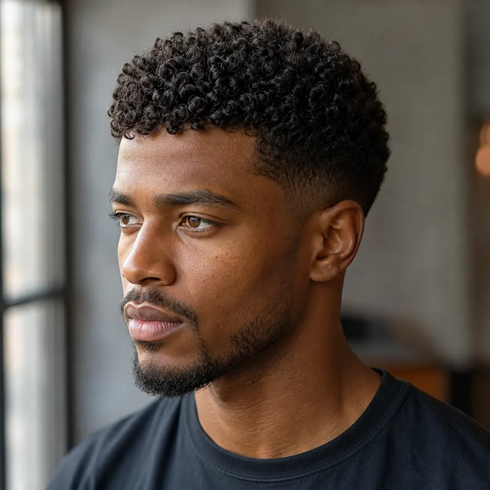 24 French-Crop-Frisuren für Männer: modern und pflegeleicht 15 Curly French Crop mit definierten natürlichen Locken und kurzem lockigem Pony