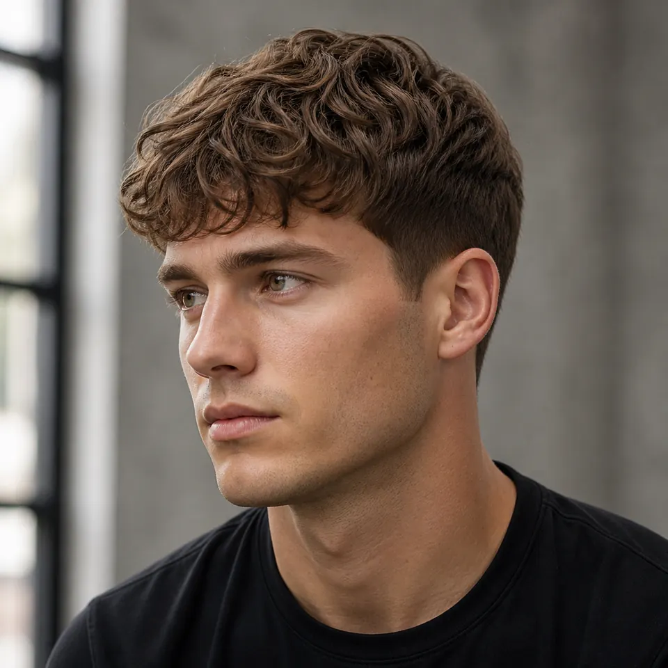 24 French-Crop-Frisuren für Männer: modern und pflegeleicht 16 Wavy Crop mit natürlichen Wellen, weicher Oberfläche und lockerem Pony