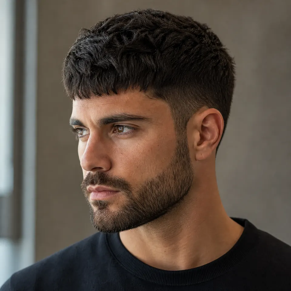 24 French-Crop-Frisuren für Männer: modern und pflegeleicht 17 French Crop für dickes Haar mit dichter geschichteter Oberpartie und kontrollierter Silhouette