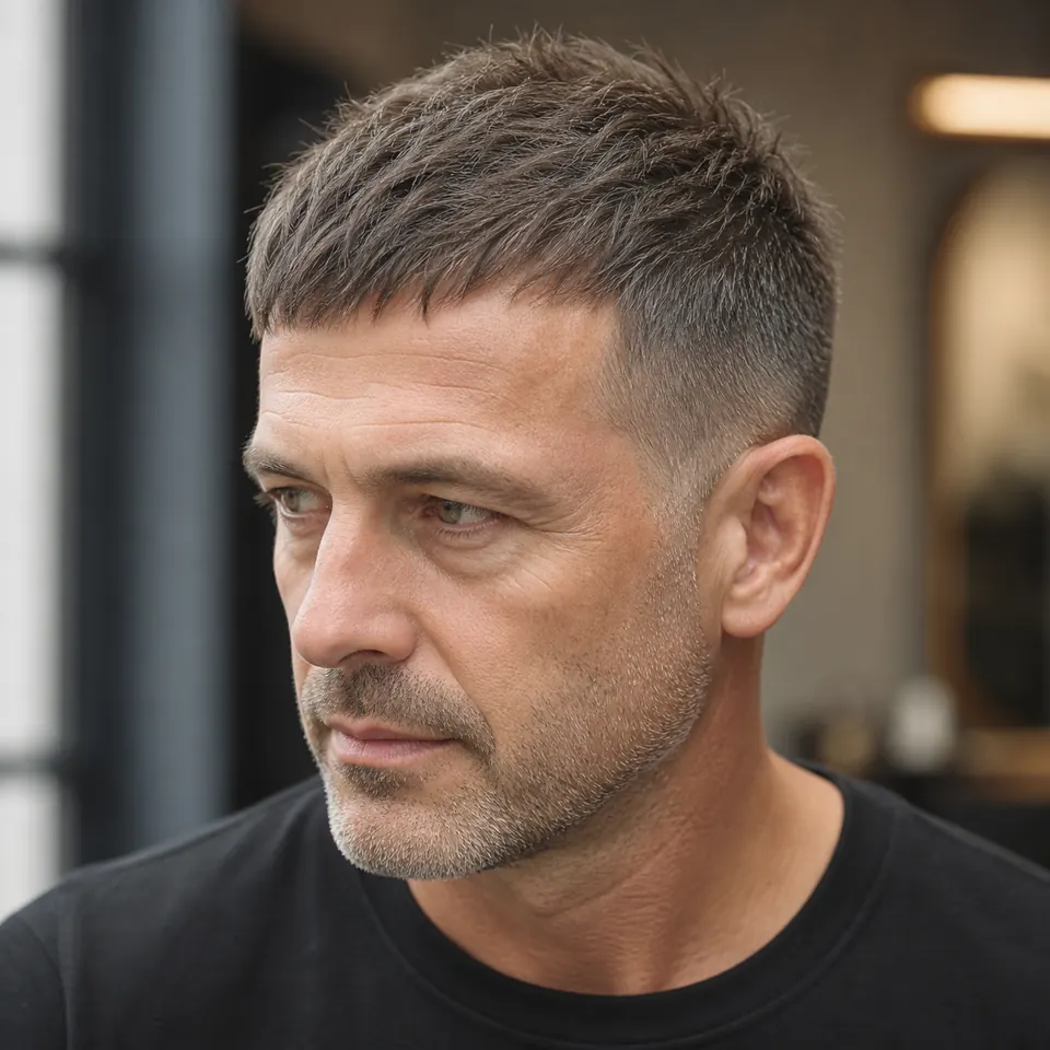 24 French-Crop-Frisuren für Männer: modern und pflegeleicht 18 French Crop für feines Haar mit kompakter matter Textur und natürlich sichtbarer Haardichte