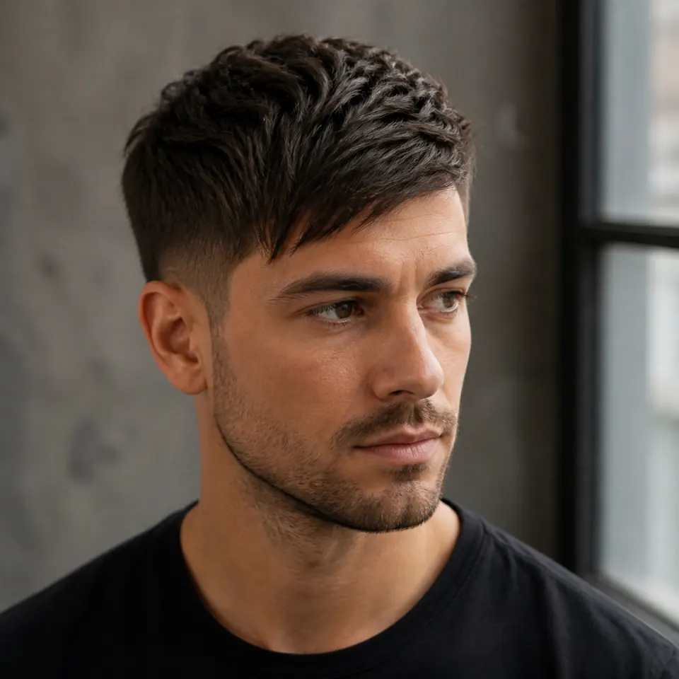 24 French-Crop-Frisuren für Männer: modern und pflegeleicht 22 Asymmetrischer French Crop mit deutlich diagonal verlaufendem Pony