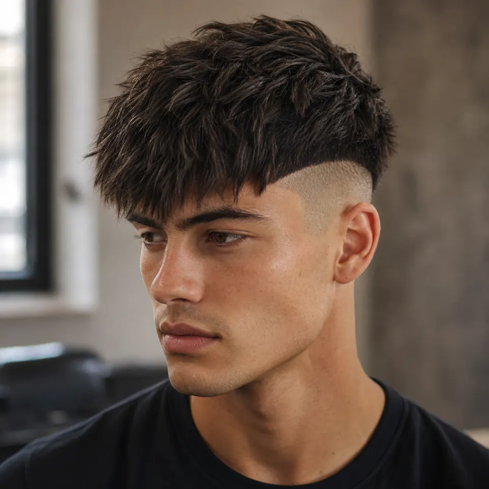 24 French-Crop-Frisuren für Männer: modern und pflegeleicht 23 Disconnected French Crop mit langer Oberpartie und abruptem Übergang zu sehr kurzen Seiten