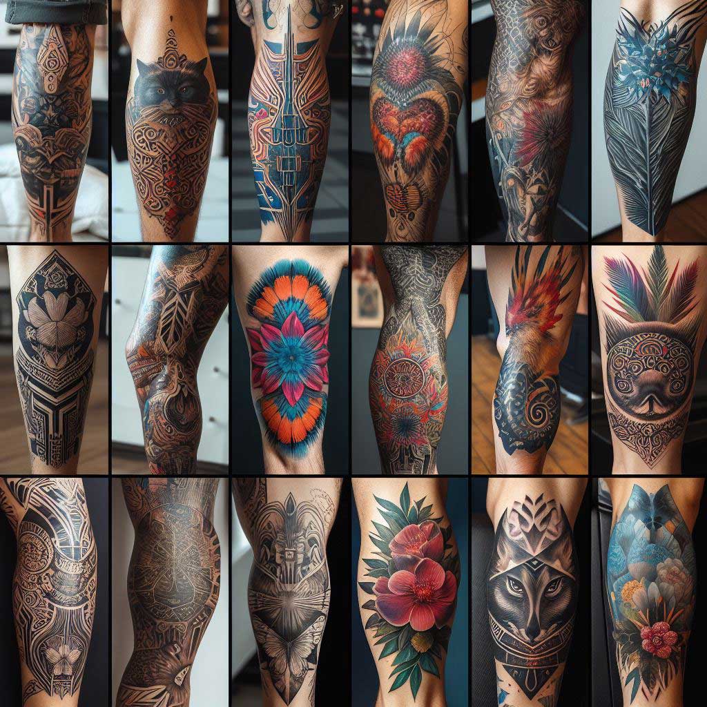 Kreative Farb- und Schwarz-Weiß-Optionen für Waden-Tattoos