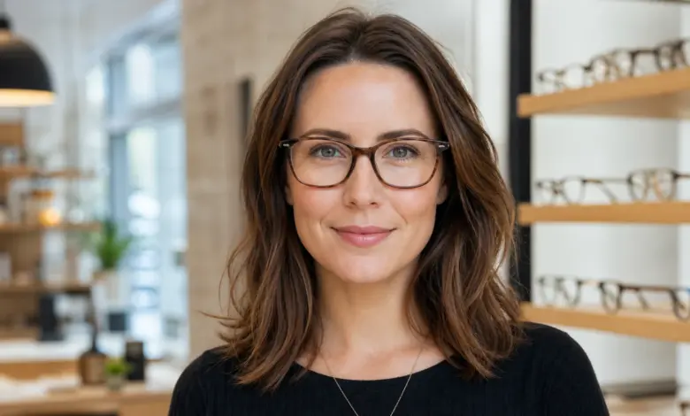 Brille für herzförmiges Gesicht: Formen und Passform 2 Frau mit gut sitzender Brille im Optikerstudio