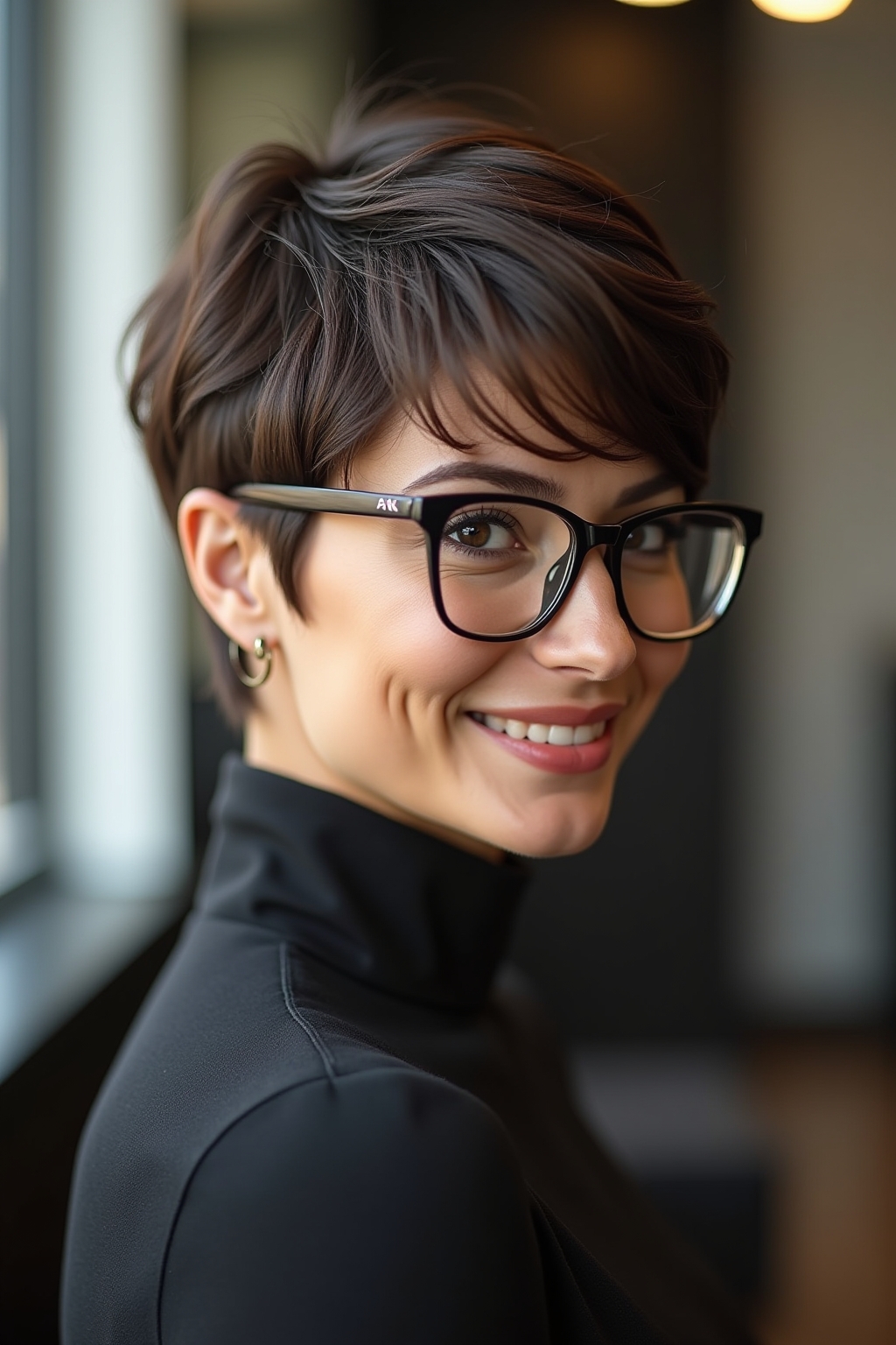 Kurzhaarfrisuren Damen Braun Mit Brille