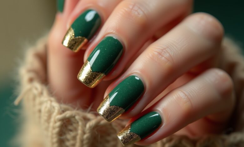 Die 8 schönsten Nageldesign Grün Gold Ideen 2026 6 Die 8 schönsten Nageldesign Grün Gold Ideen 2026